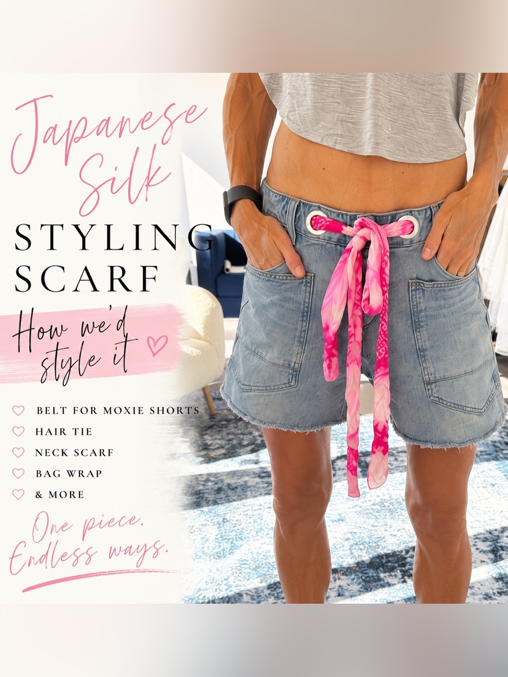 Hand Dyed Japanese Silk Skinny Scarf | Ribbon Belt Hair Tie Boho Coquette